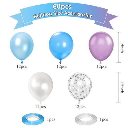 Image of Blue Purple Balloons, Light Purple Blue White Latex Balloon for Birthday