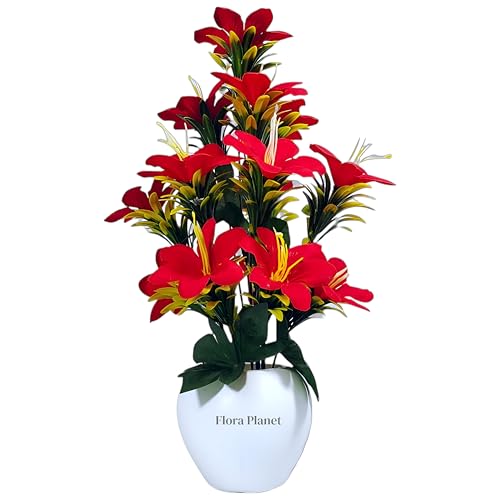 Flora Planet Artificial Flowers Pot with Vase, Lifelike Multicolor Blooms, Low-Maintenance Plastic, Versatile Indoor Decor, Large 34cm