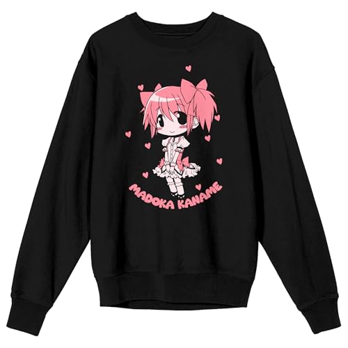 Bioworld Puella Magi Madoka Magica Modoka kaname chibi on Black Long Sleeve Adult Crew neck