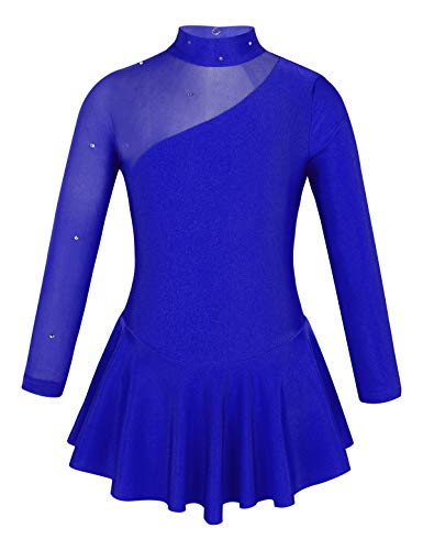 TiaoBug Vestido de Patinaje Artístico Manga Larga Maillot de Danza Ballet Gimnasia Rítmica Niñas Leotardo Body Clásico Elástico con Tutú Ballet Azul Real 4 Años