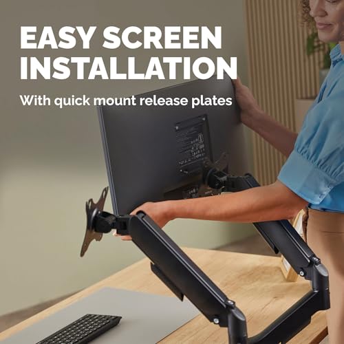 Image of Fellowes Everyday Plus Dual Gas Spring Monitor Arm Holds Two Screens up to 32 inch Weighing 4.4-19.84 lbs ea, Height Adjusting, Tilt, Swivel, Rotate, VESA 75 /100, Clamp or Grommet Mount, Cable Management