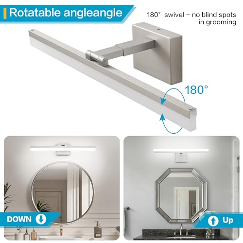 Image of SOLFART LED Vanity Lights Fixtures - 24 inch Brushed Nickel Retractable Modern Bathroom Light Fixture Over Mirror 5CCT