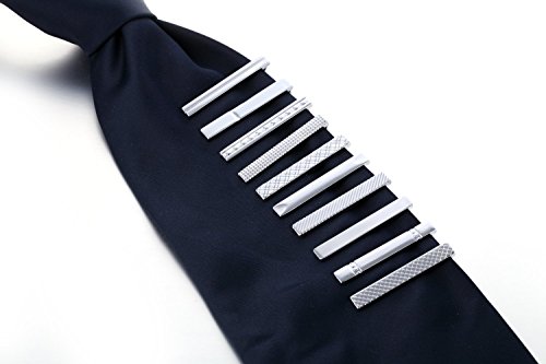 Mens Skinny Tie Clip Set Fashion Jewelry, 10 Pieces of Silver Tone, 1.57 Inches3