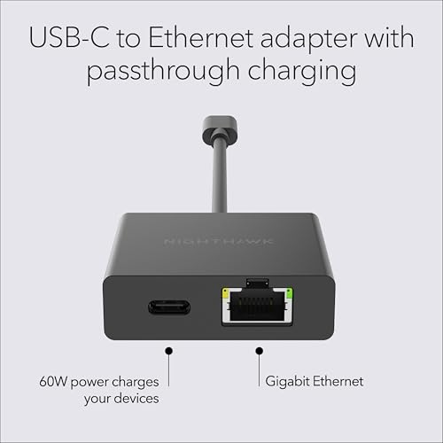 Image of NETGEAR Nighthawk USB-C to Ethernet Adapter with 60W Passthrough Charging (USB2ETH) - Fast Wired Gigabit Ethernet - Universally Compatible with Nighthawk Mobile Hotspots, Laptops, Tablets & More