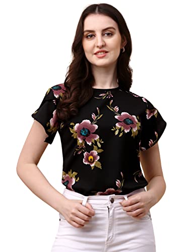 Image of Wedani Women's Casual Short Sleeves Round Neck Foral Regular Fit Top