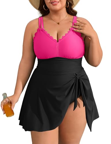 Image of Charmo Plus Size Swimsuit for Women Swim Dress Scalloped One Piece Tummy Control Bathing Suit Ruched Swim Suits 2026