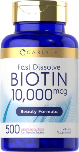 Carlyle Biotin 10000mcg | 500 Fast Dissolve Tablets | Max Strength | Vegetarian Non-GMO Gluten Free Supplement | by