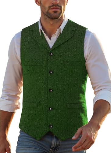 Men's Herringbone Tweed Suit Vest,Retro Men Waistcoat Formal Casual
