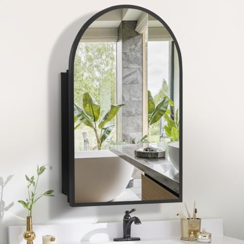 Movo 20 x31 Inch Arched Black Medicine Cabinet with Mirror,Metal Framed Wall Mounted,Recessed Medicine Cabinets for Bathroom,Bathroom Mirror Medicine Cabinet with 2 Removable Shelves