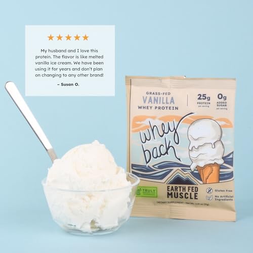 Image of Earth Fed Muscle Whey Back Irish Grass Fed Whey Protein Isolate - Third-Party Certified, 25g Protein, Vanilla - Non-GMO, Hormone Free, Soy Free, Gluten Free - Single Serve Packet
