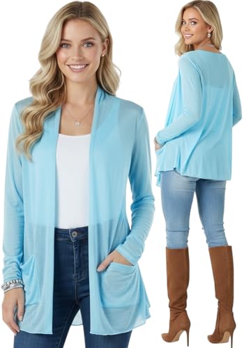Image of ToBeInStyle Womens Open Front Long Sleeve Lightweight Asymmetrical Draped Cardigan with Side Pockets