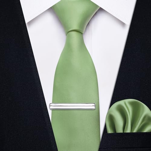 Image of YourTies Skinny Ties for Men Satin 2.4 inch Slim Necktie with Pocket Square Tie Clip Set Solid Color Wedding Party Business
