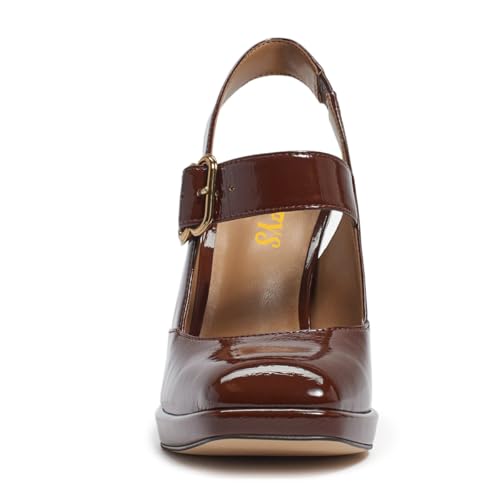 FYS Women's Platform Square Toe Pumps Chunky Block High Heel Mary Janes Backless Slingback Sexy Dressy Party Shoes Size 4-16 US4