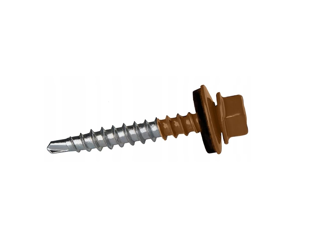 ETANCO GTZ FO2 Wkręty samowiercące 4,8 x 35 mm, stal nierdzewna, A2 RAL 8003, brązowy gliniany, 250 sztuk, wkręty do blachy trapezowej, wkręty do dachu i elewacji