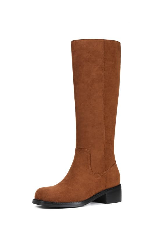 Image of ZJA Knee High Boots Square Toe Boots Low Heel Flat Long Boots for Women Dress Chunky Comfortable Tall Boots
