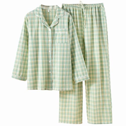 Women's 2 Piece Cotton Pajama Sets Long Sleeve Sleepwear Button Down Soft Lightweight Pj Pants Set With Pockets