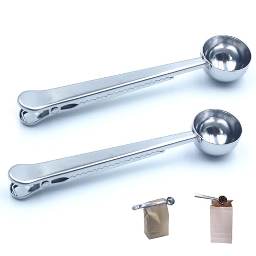Stainless Steel Coffee Scoop with Clip, 2-Pack 1 Tbsp Measuring Spoon