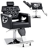 COSTWAY Salon Barber Chair, 360 Degree Swivel Hairdressing Chair with Tiltable Backrest, Adjustable Headrest & Footrest, Leather Hydraulic Shaving Styling Chair for Beauty Spa, Tattoo and Barbershop