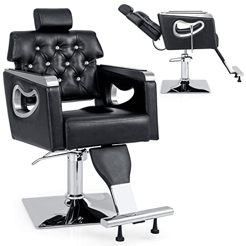 COSTWAY Salon Barber Chair, 360 Swivel, Tiltable Backrest