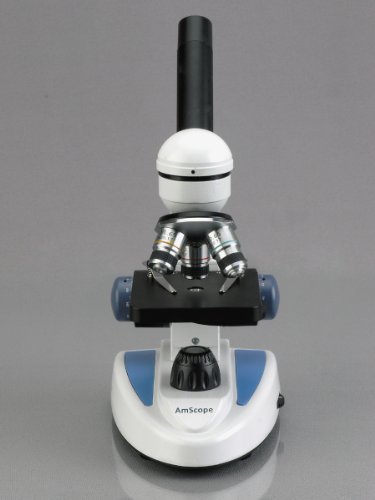 AmScope M158B Cordless Compound Monocular Microscope, WF10x and WF20x Eyepieces, 40x-800x Magnification, LED Illumination with Rheostat, Brightfield, Single-Lens Condenser, Coaxial Coarse and Fine Focus, Plain Stage, 110V or Battery-Powered - Thumbnail 4