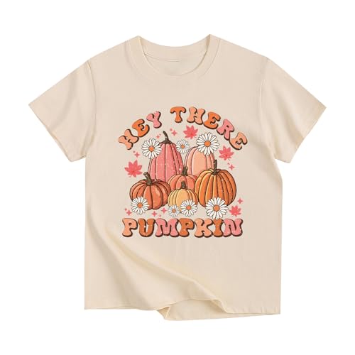 Girls Thanksgiving Shirt Pumpkin Bow T-Shirt Fall Cotton Short Sleeve Tees 2-12 Years