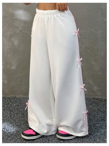 Floerns Girl's Y2k Bow Side Sweat Pants Elastic Waist Straight Leg Street Sweatpants3