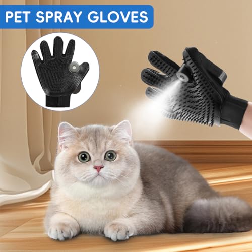 Image of Qpets Pet Grooming Glove & Water Sprayer, Deshedding & Massaging Mitt for Cats & Dogs Wet /Dry Use with Silicone Bristles Fur Remover for Bathing & Shedding Control