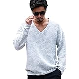 SILVER BULLET ニット メンズ セーター フラッフィーヤーン Vネック 片畦編み 無地 長袖 大きいサイズ ブランド おしゃれ 暖かい あったか シンプル CavariA キャバリア ユニセックス ファッション CAJP24-11【-】 (44(M), GRY(グレー))