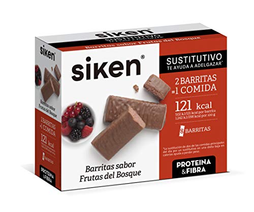 Siken Sustitutivo - Barritas Sustitutivas, Sabor Frutos Del Bosque, 1 Barrita Sustitutiye 1 Comida, Caja 8 Unidades