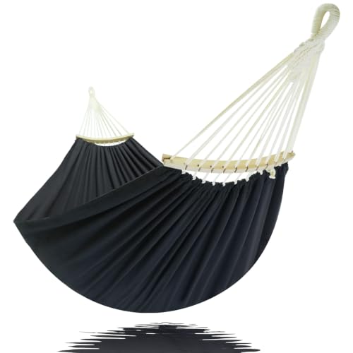 Image of GOCAN Double Hammock 2 Person Extra Large 220x150cm Total Length 330cm Load 500lb Canvas Cotton Hammock for Patio Porch Garden Backyard Lounging Outdoor and Indoor with Removable Spreader bar