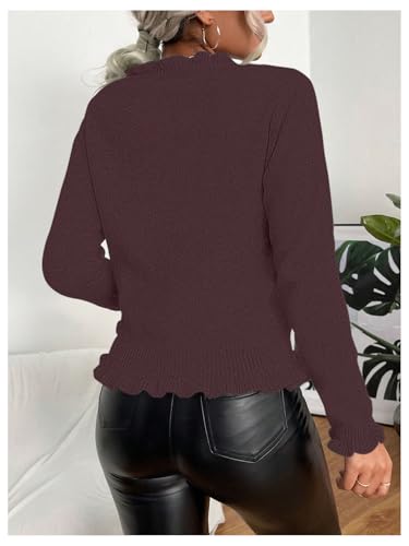 Image of Verdusa Women's Ruffle Trim V Neck Button Down Long Sleeve Knit Cardigan Sweater