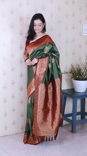 Image of SGF11 Women's Kanjivaram Pure Soft Silk Saree With Blouse Piece