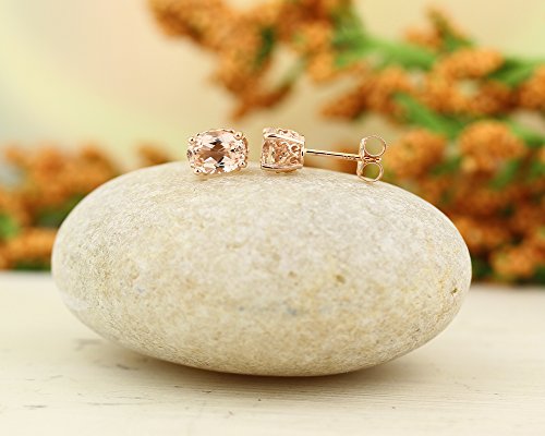 Solid 14k Rose Gold Morganite Stud Earrings3