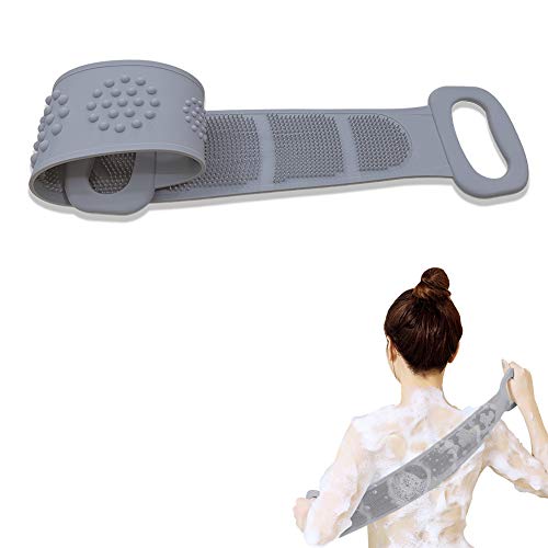 Tiandco Silicone Body Scrubber, Silicone Back Scrubber for Shower, Silicone Bath Towel Dual Side Back Scrubber, Spa Massage Exfoliating Brush (light grey)