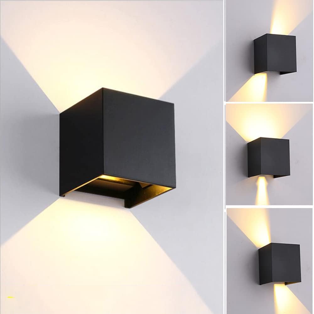 Modern LED Wall Sconce Waterproof Porch Light with Adjustable Beam, 6W Warm White 3000K Aluminum Indoor Outdoor Surface Mount IP65 Rainsafe Matte Black Up Down Porch Staircase Hallway Garage