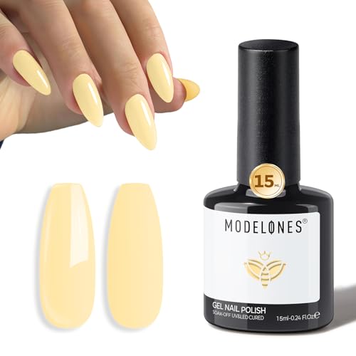 Image of modelones Pastel Yellow Gel Nail Polish Light Yellow Nail Poish Soak Off U V Nail Design Salon DIY Manicure 15 ML