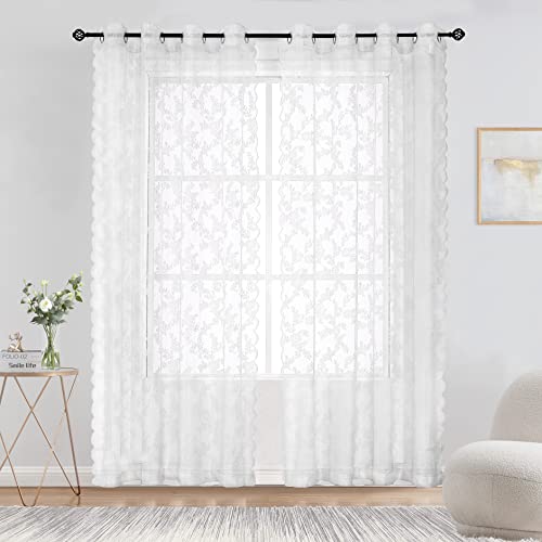 Lotusolution Lot de 2 Rideaux en Dentelle Blanche pour Chambre à Coucher, Salon, 213,4 cm de Long, Motif Floral Pastoral, voilages brodés filtrant la...