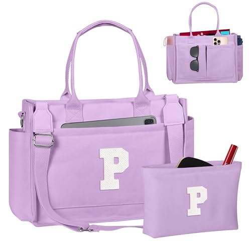 Image of Birthday Gifts for Women, Initial Tote Bag with Makeup Bag | Teen Girl Gifts Trendy Stuff, Back to Campus