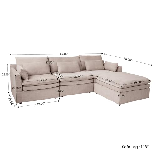 Image of WJShome Modular Sectional Sofa, Deep Seat L-Shaped Cloud Couch with Water-Resistant & Stain-Resistant Fabric, Removable Washable Covers,Modern Sleeper Sofa for Living Room, Apartment, Khaki