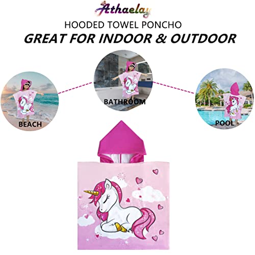 Image of Kids Hooded Poncho Towel for Girls, Toddlers Bath Beach Pool Swim Towels with Hood Cover-ups Swimwear (3D Unicorn with Bag)
