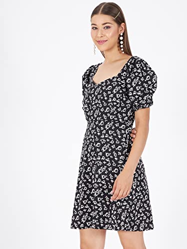 Image of KIBO Casual Stylish Black Floral Polyester Dress for Women