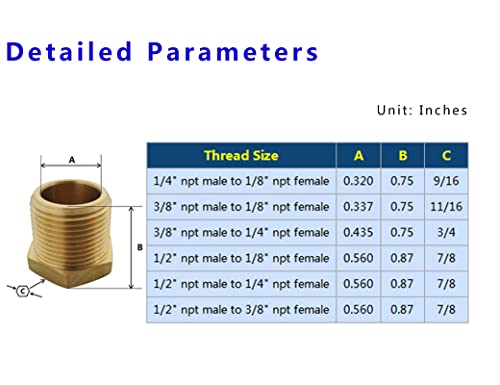 12-NPT-Male-x-14-NPT-Female-Brass-Bushing-Reducer-Reducing-Pipe-Adapter-Fitting-5pcs-1200-PSI
