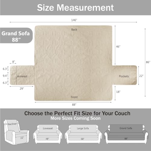 Image of Quilted Grand Sofa Covers Washable, Couch Cover for Grand Sofa, Soft Cozy Couch Protector for 4 Cushion Couch, Oversized Grand Sofa Slipcovers Water-Repellent (Grand Sofa 88 inch, Camel)