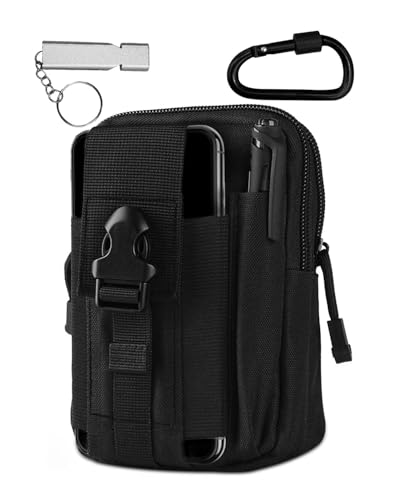 Lorrtta Riñonera Táctica Impermeable, Riñonera Militar Compacta de Nylon 1000D, Riñonera Multibolsillos con Silbato de Supervivencia y Mosquetón, para Deportes al Aire Libre, Senderismo y Acampada