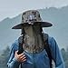 UxicRuya Outdoor Solar Fan Hat Wide Brim Sun Protection Rechargeable Fishing Hat with Face Neck Cover Flap for Camping, Beach, Travel, Dark Green