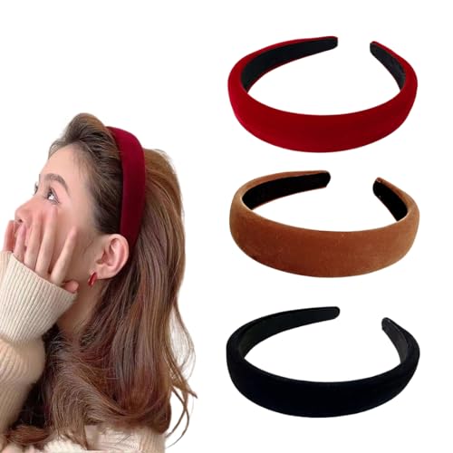 LAKJUOZ Lot De 3 Bandeaux Rembourrés En Velours Pour Femme - Style Rétro - Bijou De Cheveux Vintage - Pour Femmes Et Filles