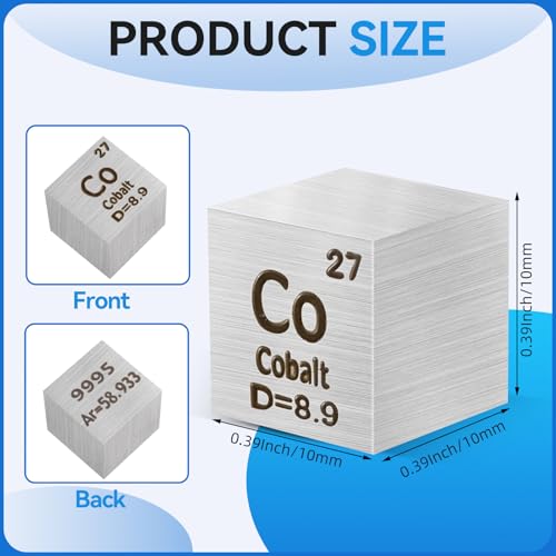 Image of 0.39 inch Cobalt Metal Element Cube 10MM Density Cubes 99.95% High Purity, Periodic Table of Elements Collection for Element Collections Hobbies, Pure Cobalt Cube(Co 0.39 Inch)