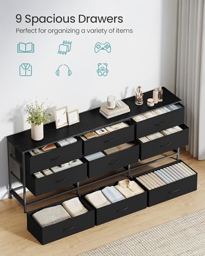 Image of SONGMICS Dresser with 9 Fabric Drawers, TV Stand for TVs Up to 70 Inches