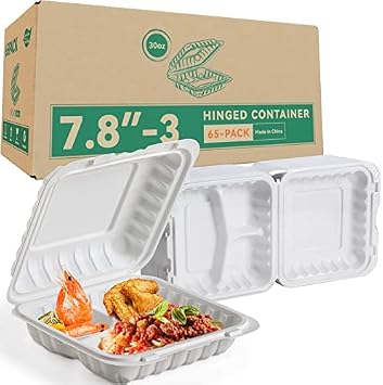 Take Out Food Containers 30oz 65-pack and Black Disposable Plates for Party 9'' 150-pack