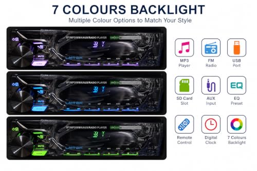 Image of MP3-920 Car Stereo MP3 Player with Bluetooth, FM Radio, USB, TF Card & AUX, 45W x 4 Output, 7-Color LED Backlight
